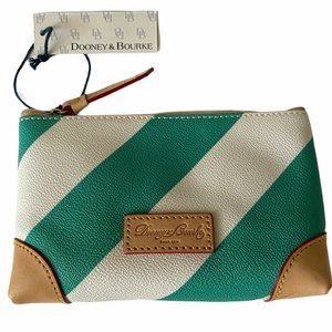 NEW Dooney & Bourke Teal Blue and White Stripe Square Wristlet Coin Purse Wallet